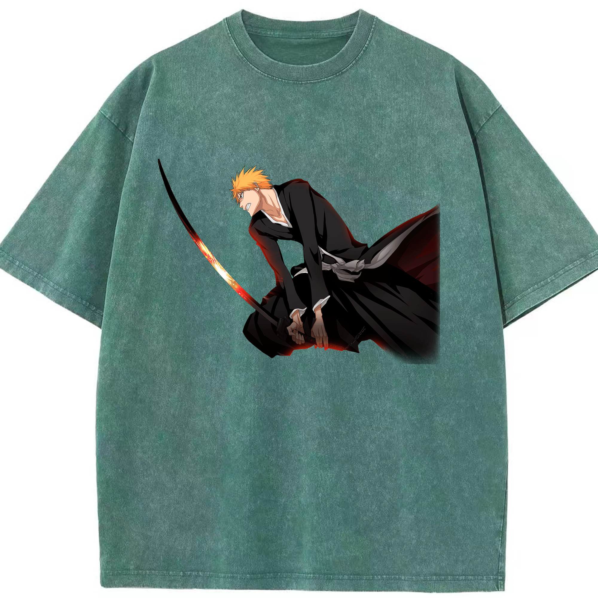 （画像用） ブリーチ 黒崎一護（くろさき いちご）BLEACH Kurosaki Ichigo 綿100% ヴィンテージ風 半袖Tシャツ（フロントプリント）